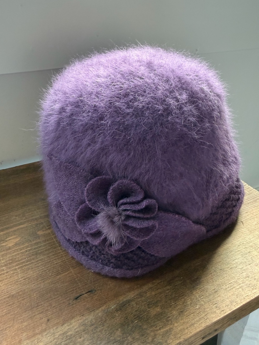 Vintage Silverstone Purple Fuzzy Flower Angora Wool Y2K Hat